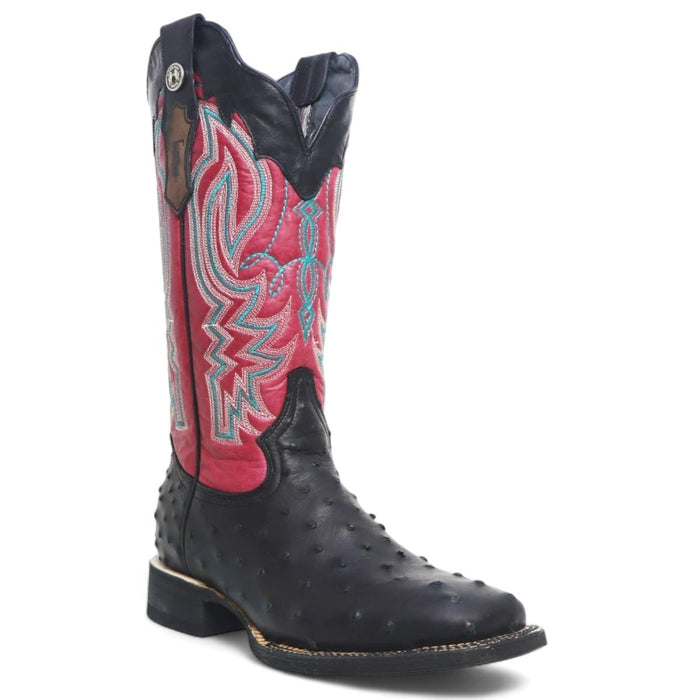 Women's 'Brooke' Ostrich Print Square Toe Boots Chocolate