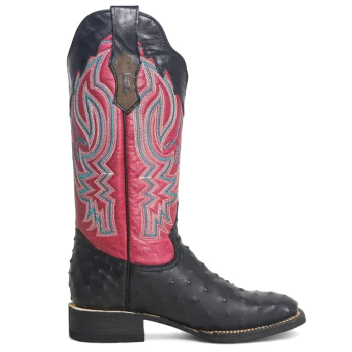 Women's 'Brooke' Ostrich Print Square Toe Boots Chocolate