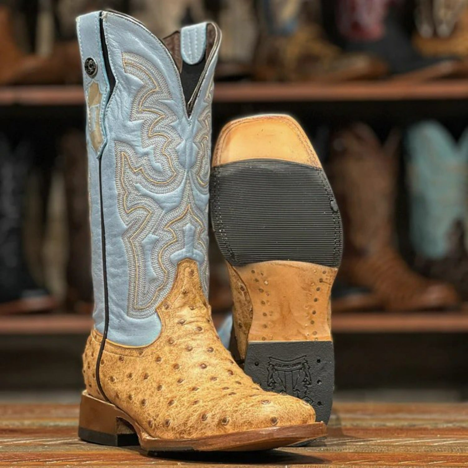 Tanner Mark Women's Ostrich Print Square Toe Boots Orix