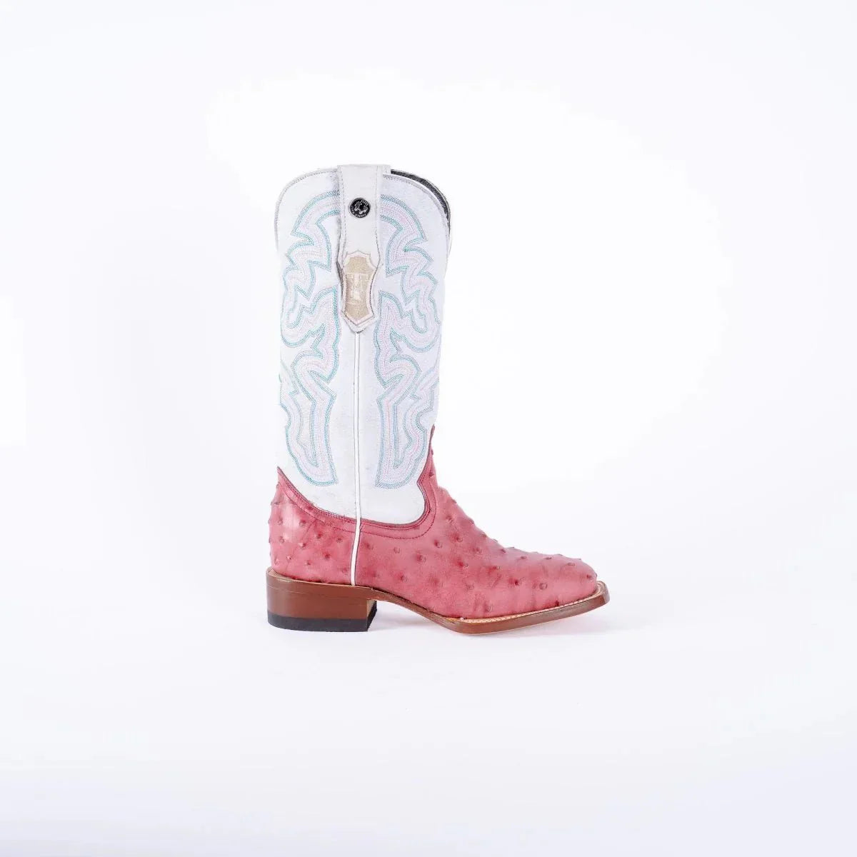 Tanner Mark Women's Ostrich Print Square Toe Boots Pink