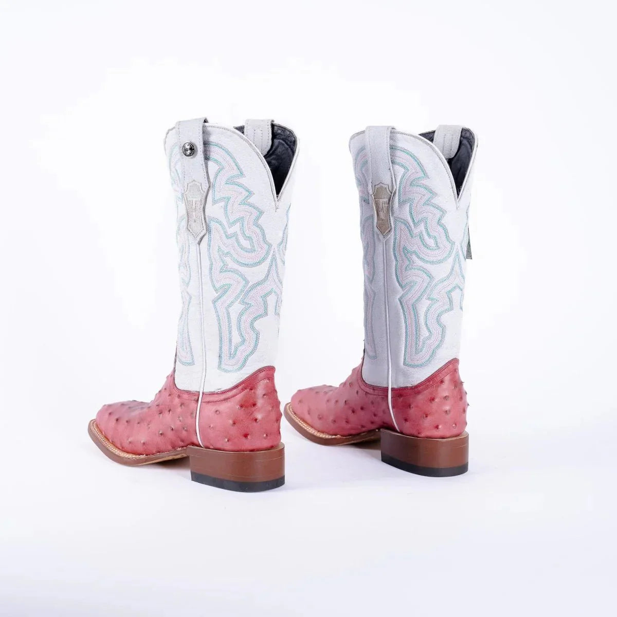 Tanner Mark Women's Ostrich Print Square Toe Boots Pink