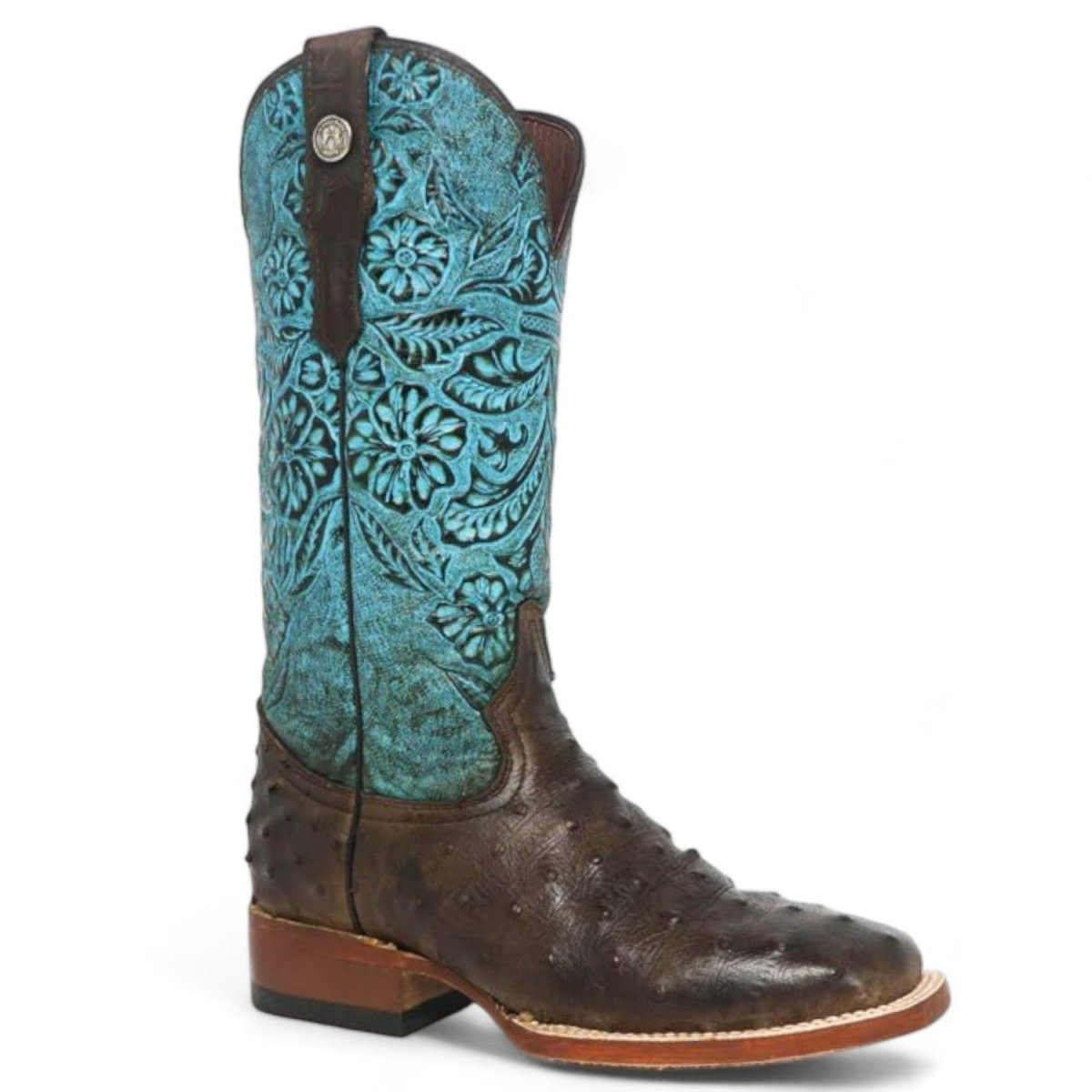 Tanner Mark Women's 'Shiloh' Ostrich Print Square Toe Boots Brown