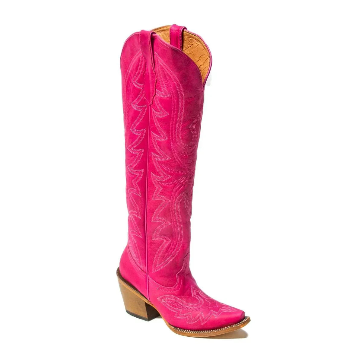 Tanner Mark Women's Snip Toe Fashion Heel Knee High Leather Boots Pink
