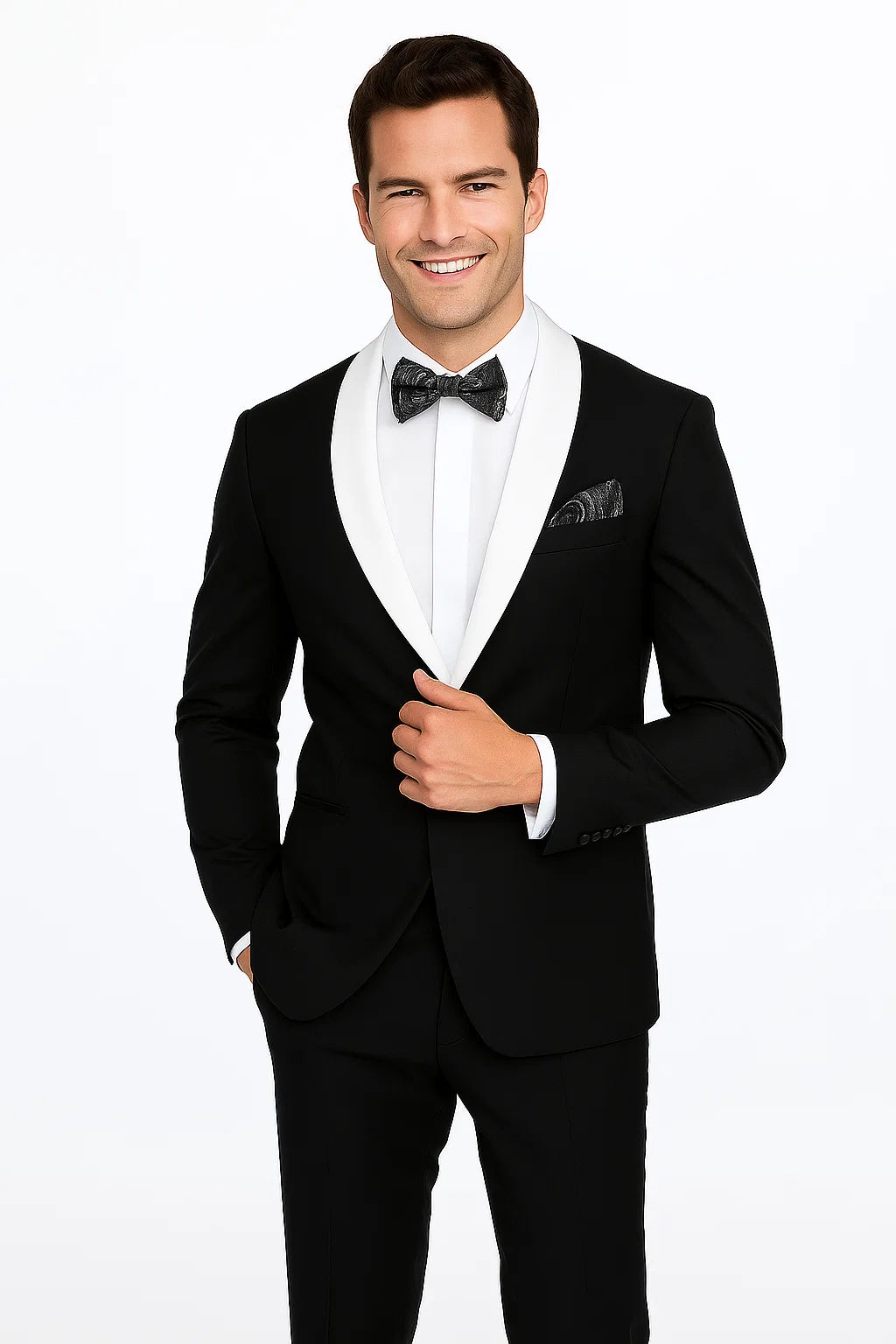 Single Button Black And White Shawl Lapel Suit Dinner Jacket & Black Pants Fashion Tuxedo For Men