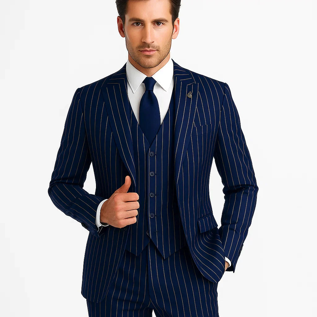 Mars Vested Peak Lapel Pinstripe Suit