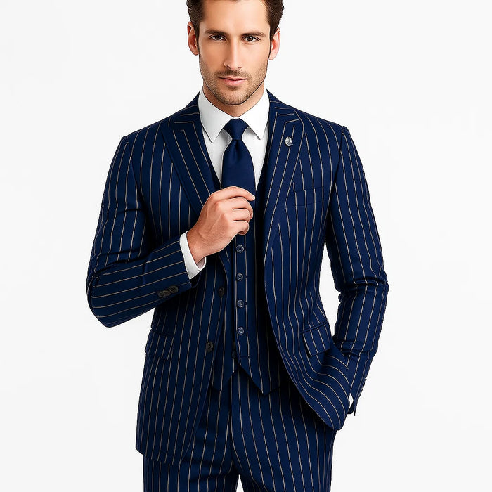 Mars Vested Peak Lapel Pinstripe Suit