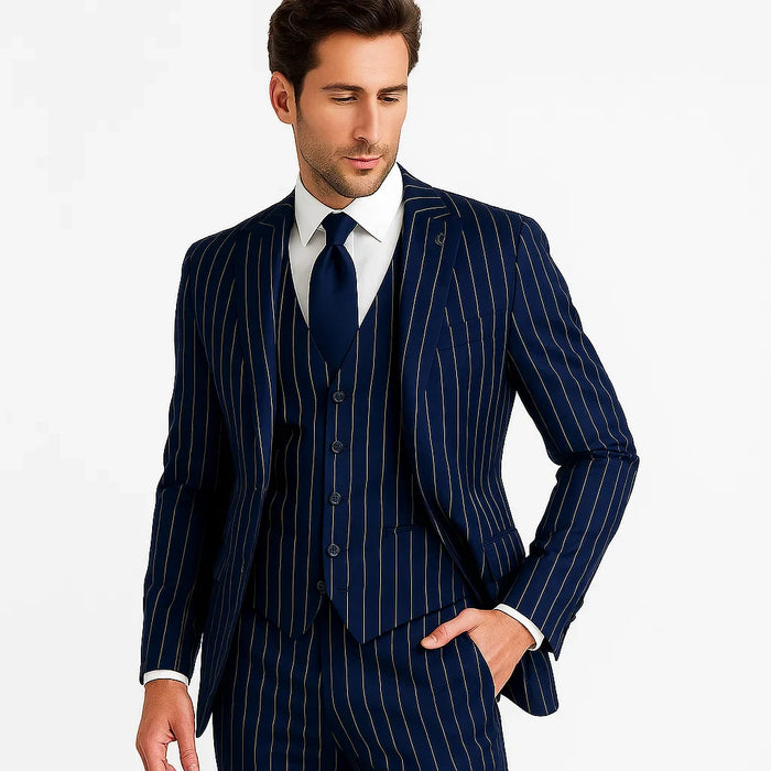 Mars Vested Peak Lapel Pinstripe Suit