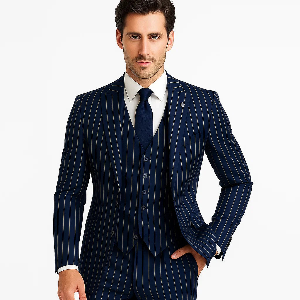 Mars Vested Peak Lapel Pinstripe Suit