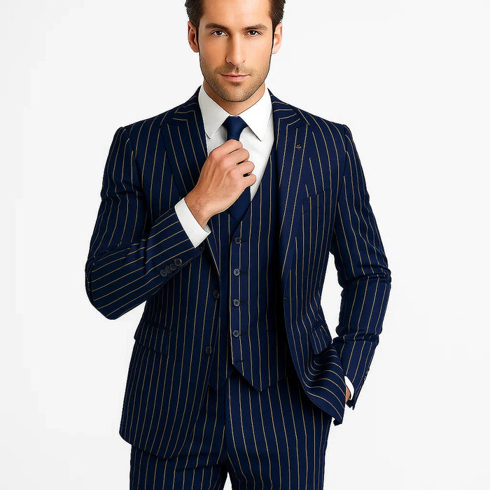 Mars Vested Peak Lapel Pinstripe Suit
