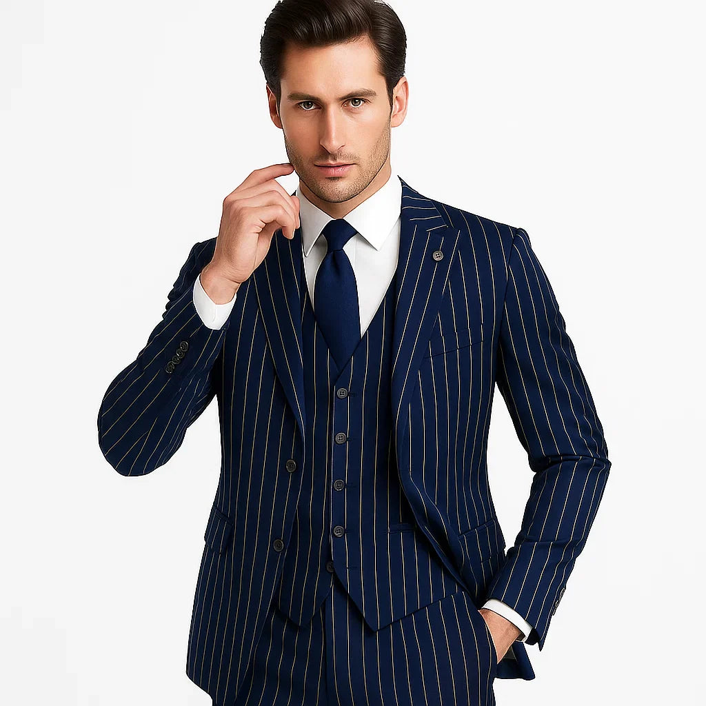 Mars Vested Peak Lapel Pinstripe Suit