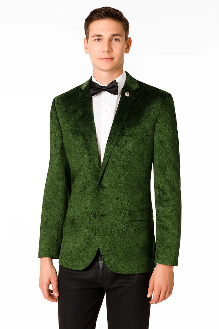 Olive Velvet Blazer - Paisley Sport Coat - Slim Fit