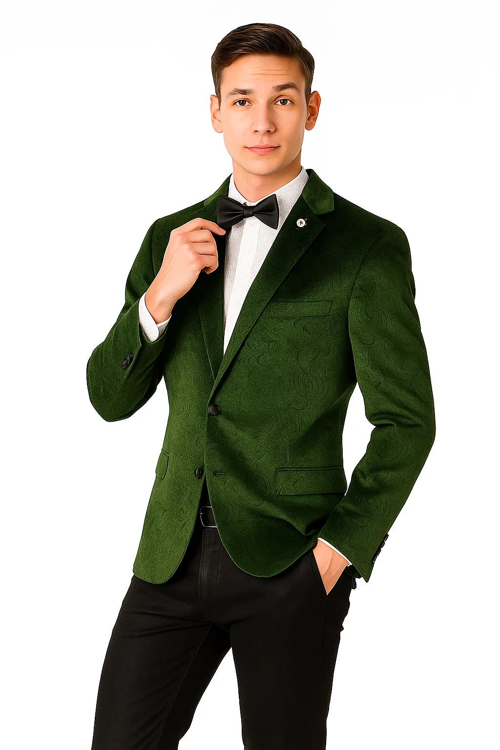 Olive Velvet Blazer - Paisley Sport Coat - Slim Fit