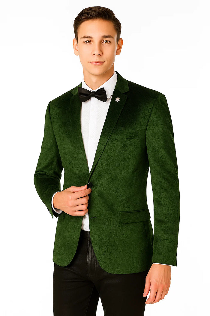 Olive Velvet Blazer - Paisley Sport Coat - Slim Fit