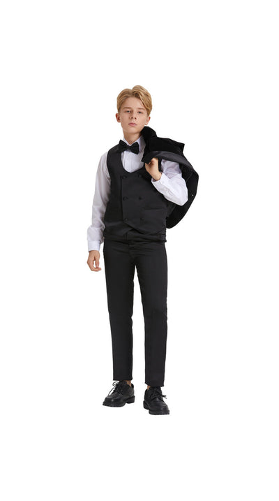 Boys' Slim Fit 5-Piece Velvet Suit Set – Satin Shawl Lapel – Holiday & Formal Events