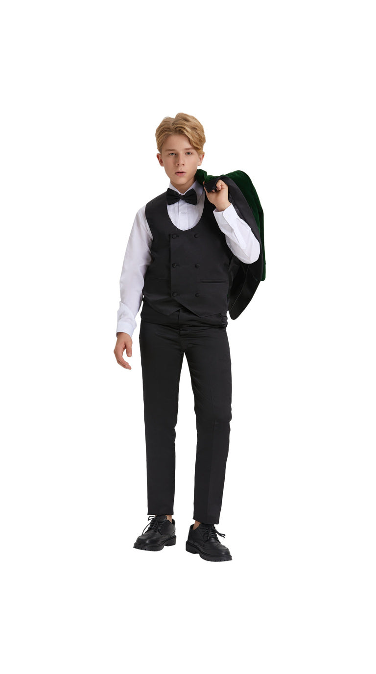 Boys' Slim Fit 5-Piece Velvet Suit Set – Satin Shawl Lapel – Holiday & Formal Events