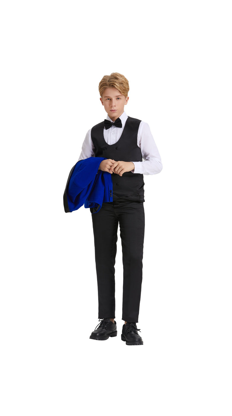 Boys' Slim Fit 5-Piece Velvet Suit Set – Satin Shawl Lapel – Holiday & Formal Events