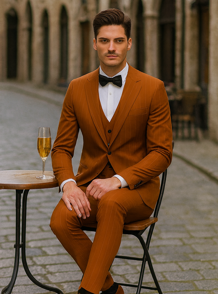 Tazzio Orange Skinny Fit Pinstriped Suit
