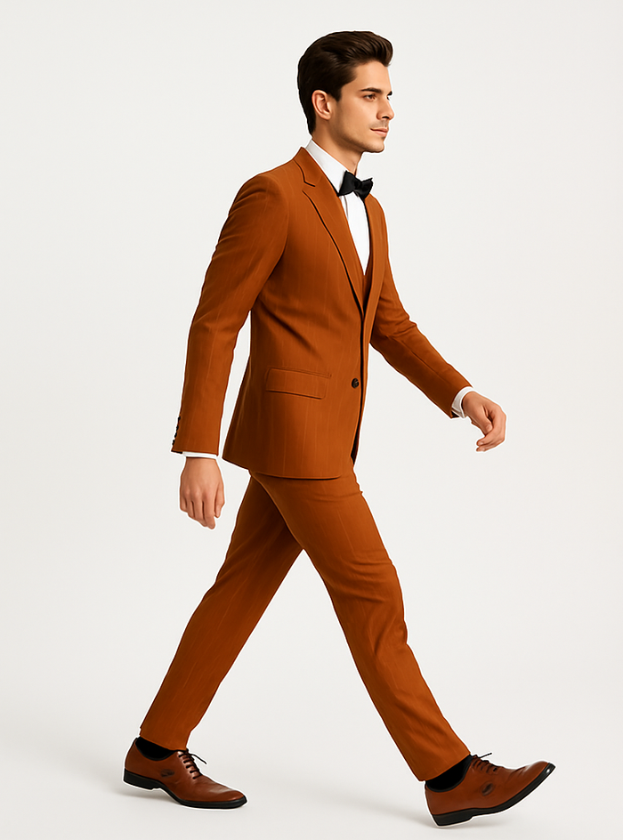 Tazzio Orange Skinny Fit Pinstriped Suit