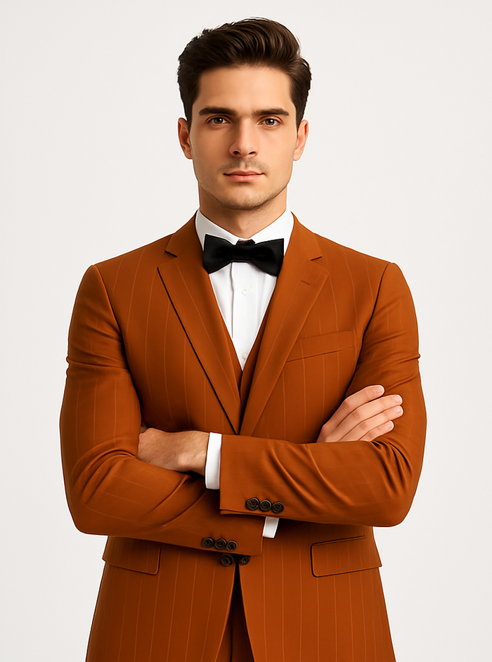 Tazzio Orange Skinny Fit Pinstriped Suit