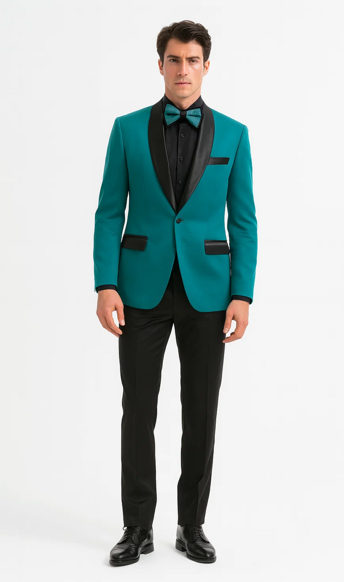 Teal Velvet Tuxedo Jacket with Shawl Lapel – Slim Fit