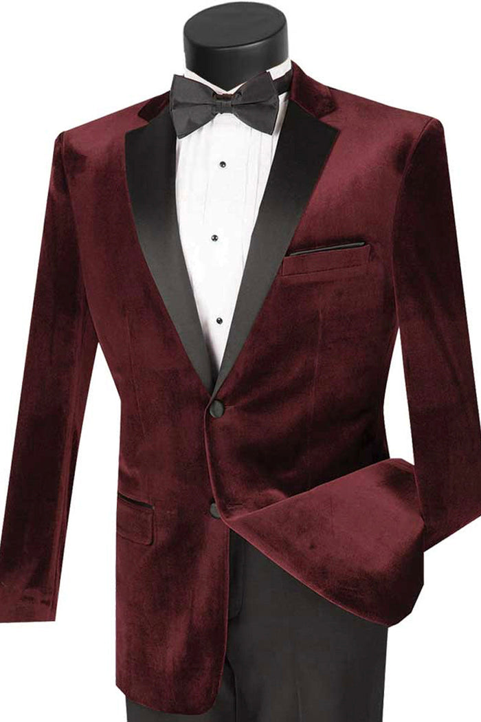 Modern Notch Velvet Burgundy Tuxedo for Men