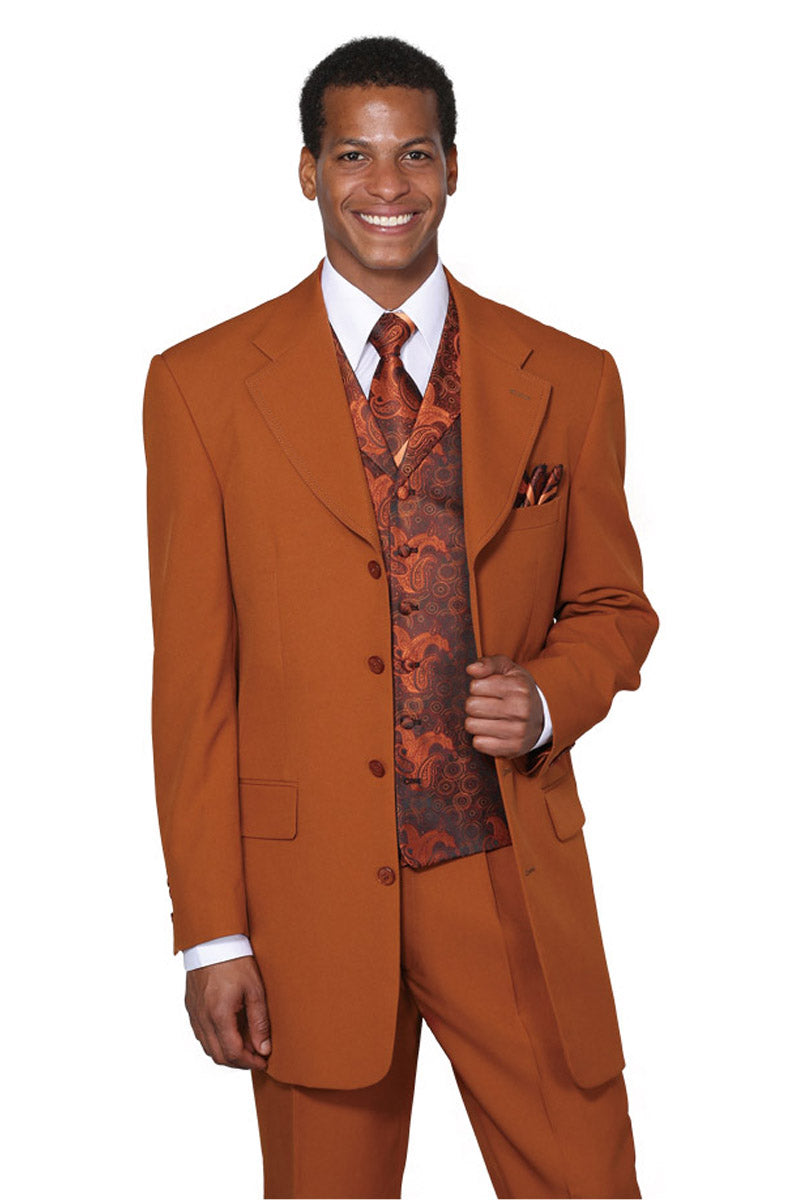 3/4 Length 4 Button Suit with Paisley Vest in Rust