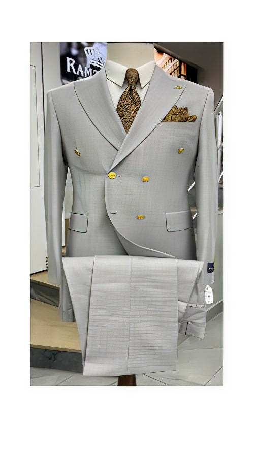 Double Breasted Wool Blazer with Gold Buttons