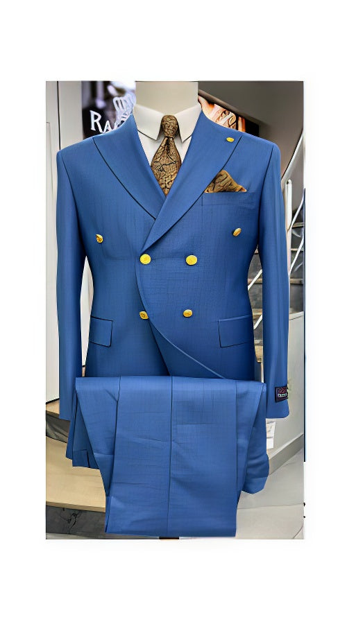 Double Breasted Wool Blazer - Indigo Sapphire