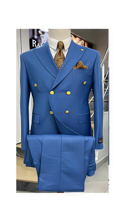 Double Breasted Wool Blazer - Indigo Sapphire