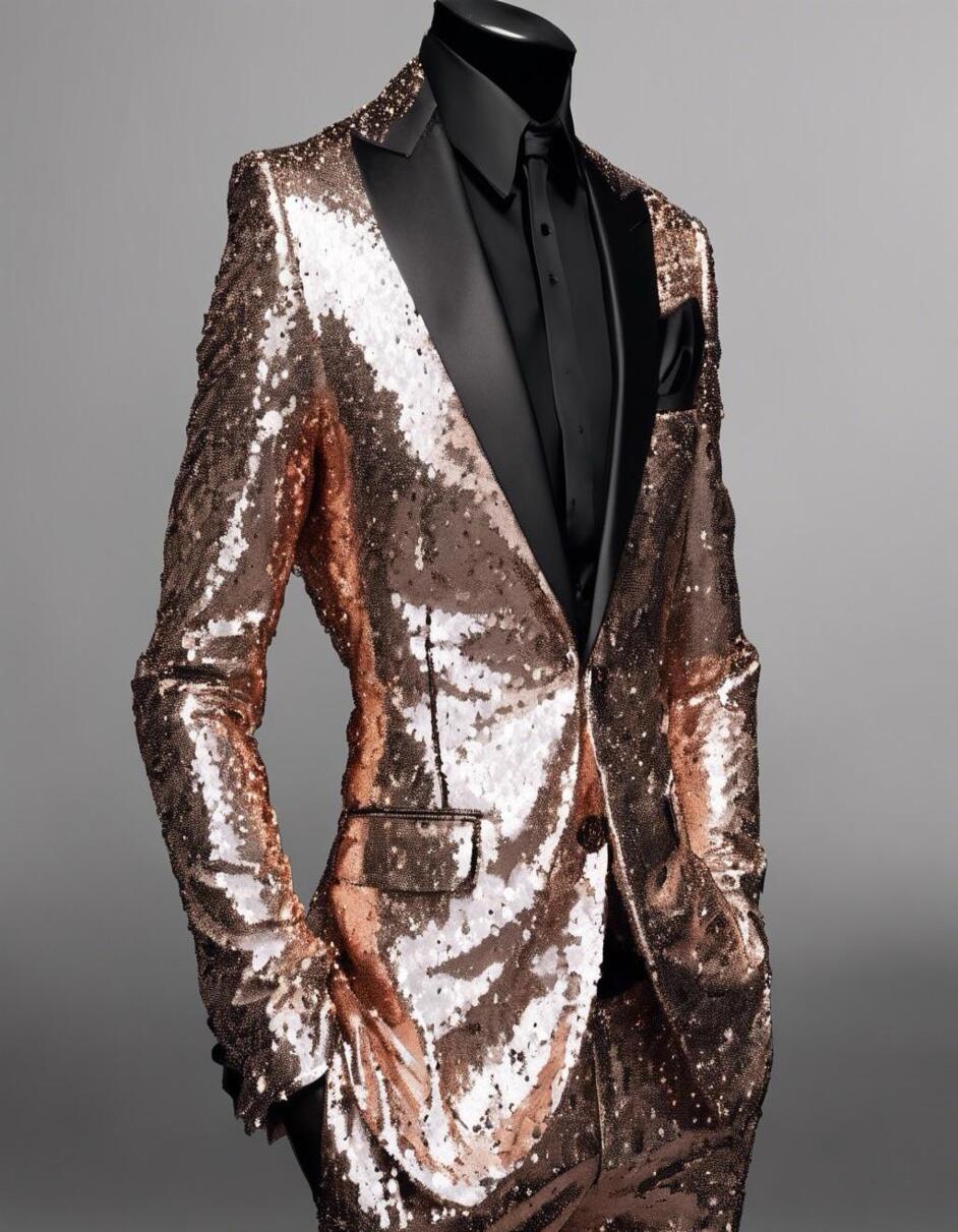 Rose Gold Sequin Tuxedo Slim Fit Blazer