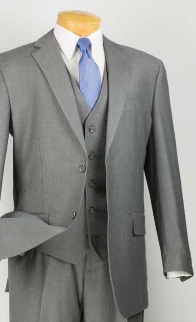 Three Piece Classic Fit Medium Gray Vested Suit