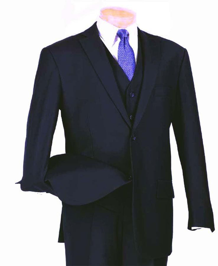 Three Piece Navy Vested Suit by Vinci