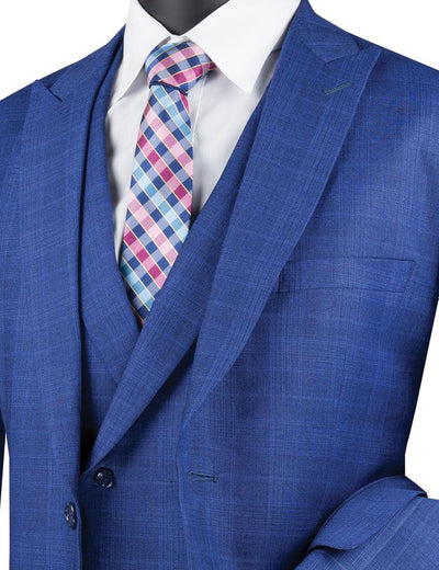 Three Piece Glen Plaid Blue Suit by Vinci