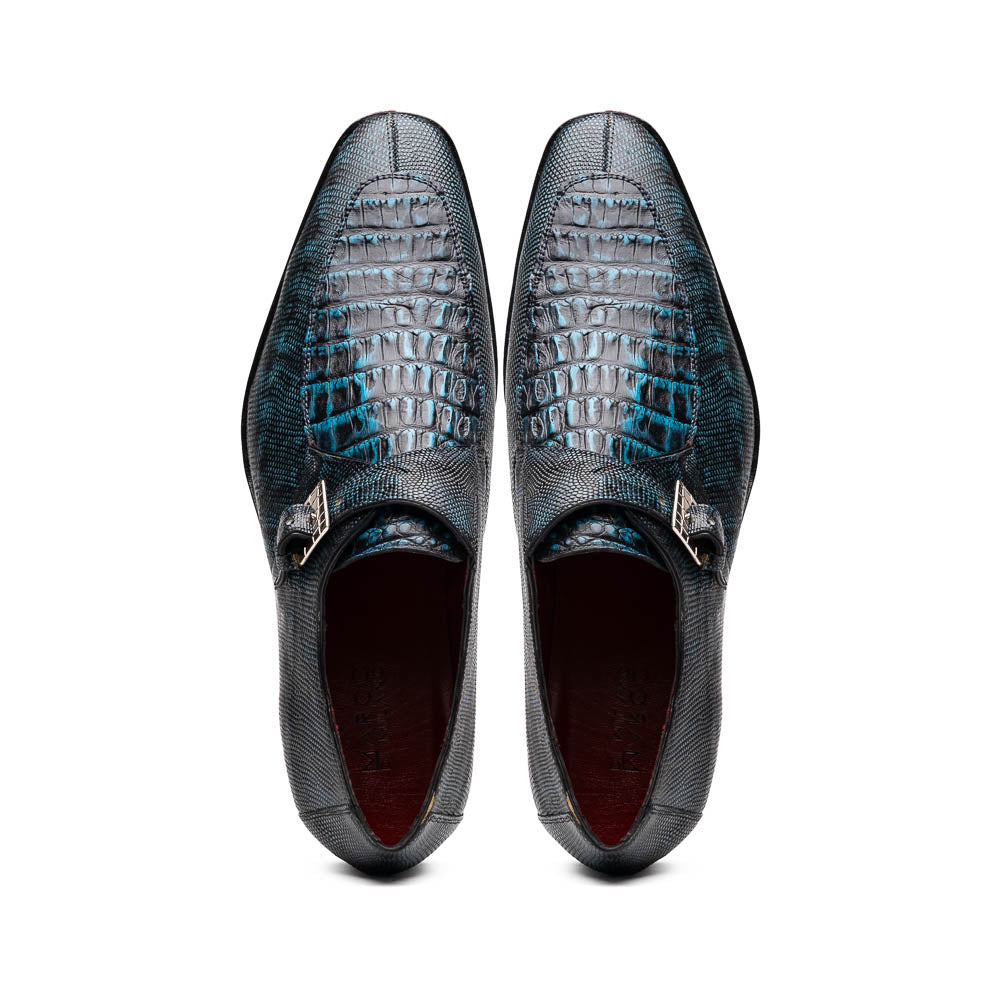 Marco Di Milano Toluca Blue/Black Crocodile & Lizard Monk Strap