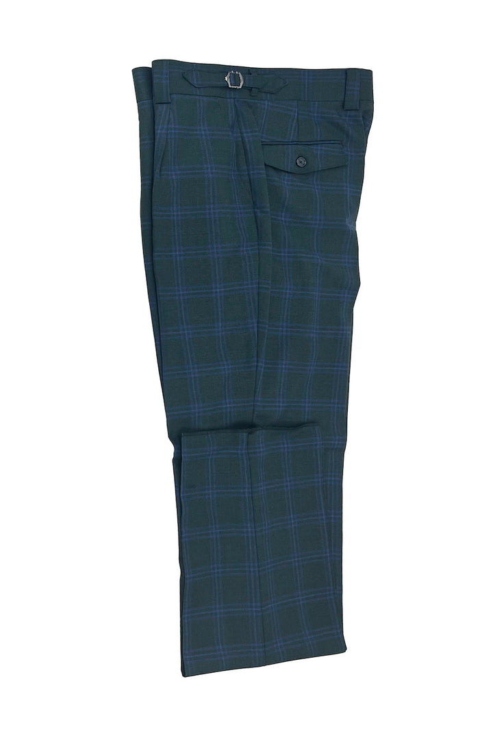 Tiglio Luxe Green Navy Windowpane Wool Marbella Pants