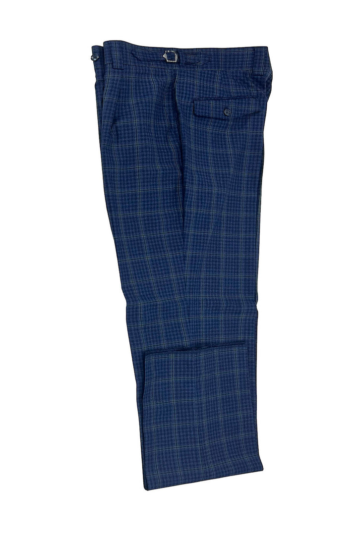 Light Navy Green Windowpane Wool Dress Pants