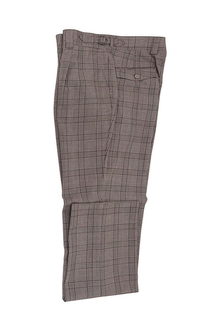 Tiglio Luxe Taupe Burgundy Windowpane Wool Pants