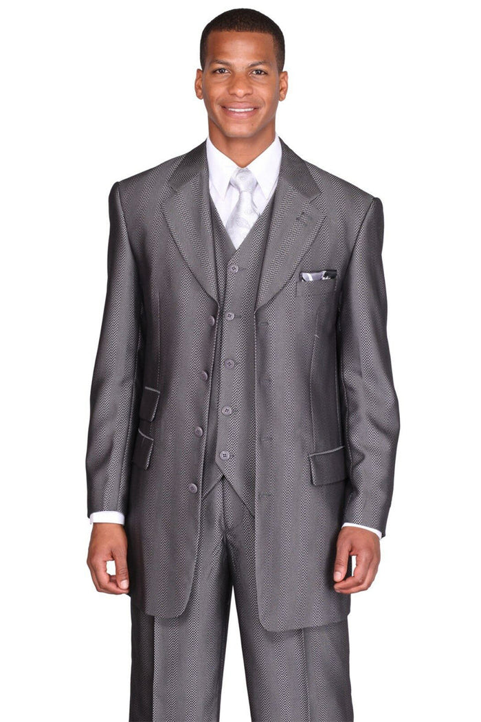 Mens Chain Stripe Long Vested Zoot Suit in Charcoal