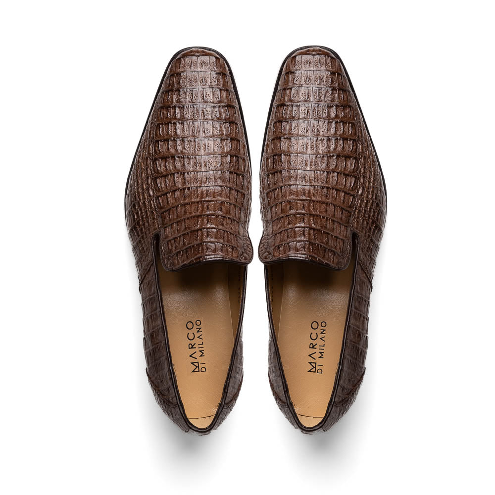 Marco Di Milano Trento Caiman Brown  Crocodile Slip-on Loafers
