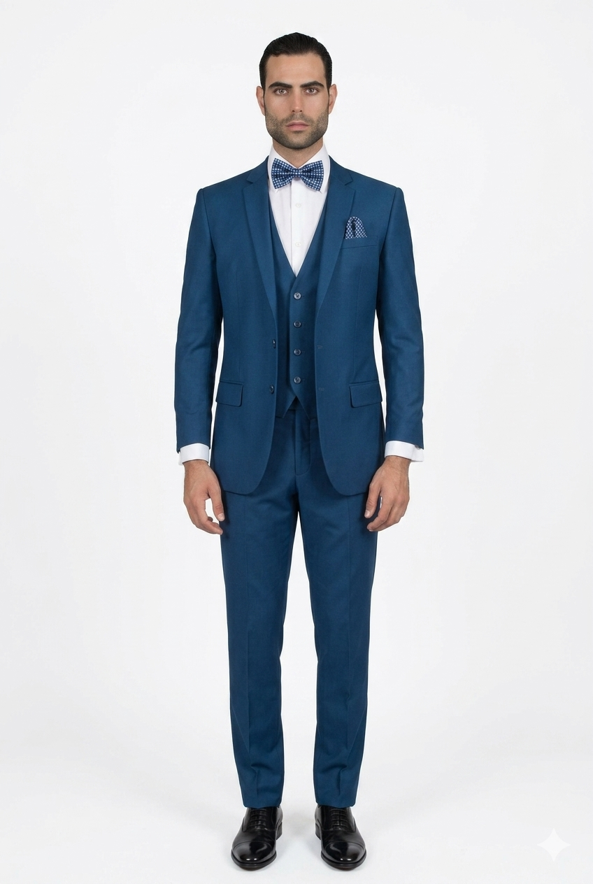 Men's Slim Fit Suits Three Piece Cobalt ~ Indigo ~ Bright Blue ~ Teal ~ Slate Blue Vested Suit