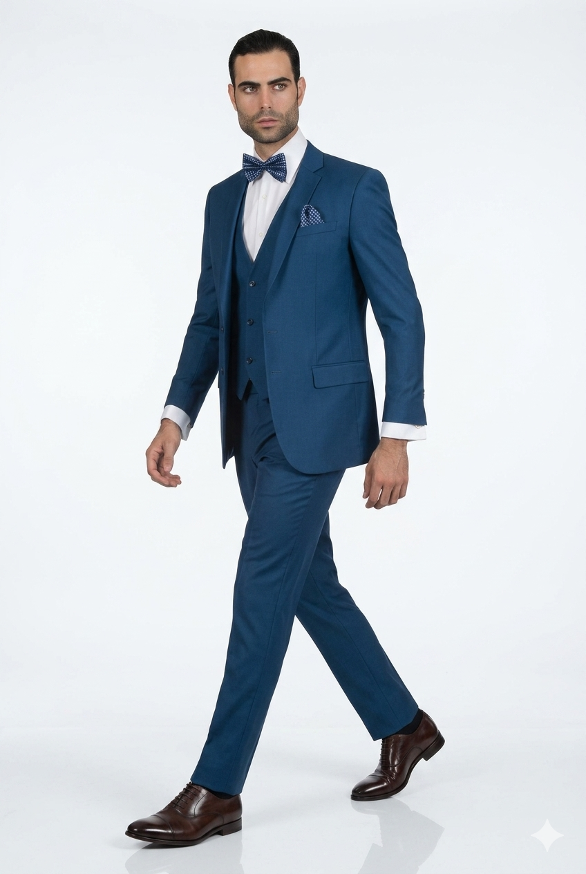 Men's Slim Fit Suits Three Piece Cobalt ~ Indigo ~ Bright Blue ~ Teal ~ Slate Blue Vested Suit