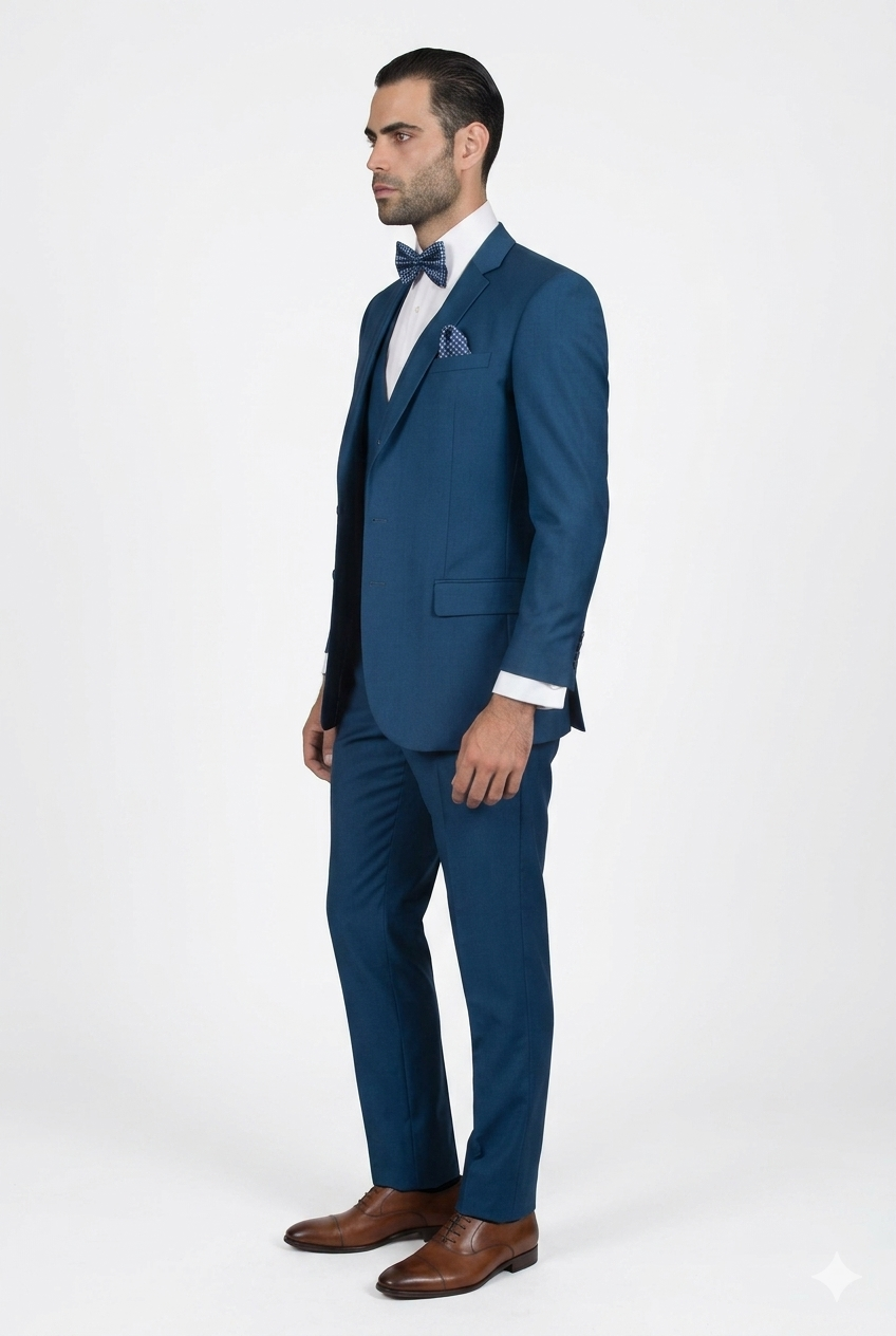 Men's Slim Fit Suits Three Piece Cobalt ~ Indigo ~ Bright Blue ~ Teal ~ Slate Blue Vested Suit