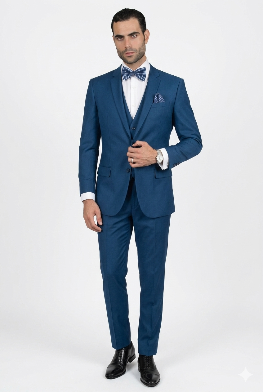 Men's Slim Fit Suits Three Piece Cobalt ~ Indigo ~ Bright Blue ~ Teal ~ Slate Blue Vested Suit