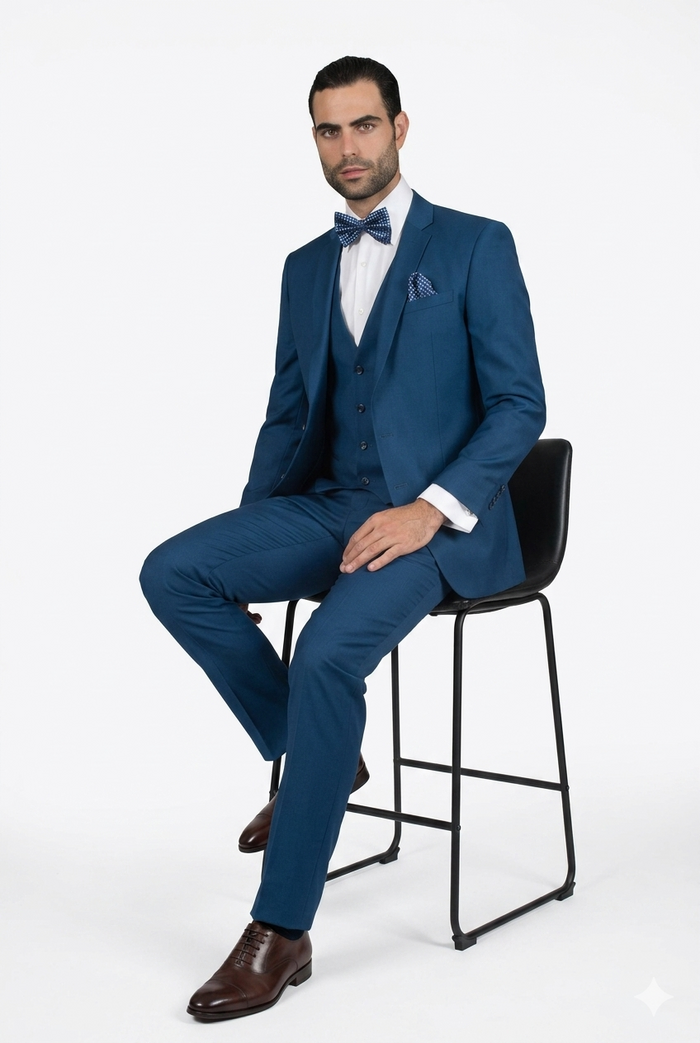 Men's Slim Fit Suits Three Piece Cobalt ~ Indigo ~ Bright Blue ~ Teal ~ Slate Blue Vested Suit