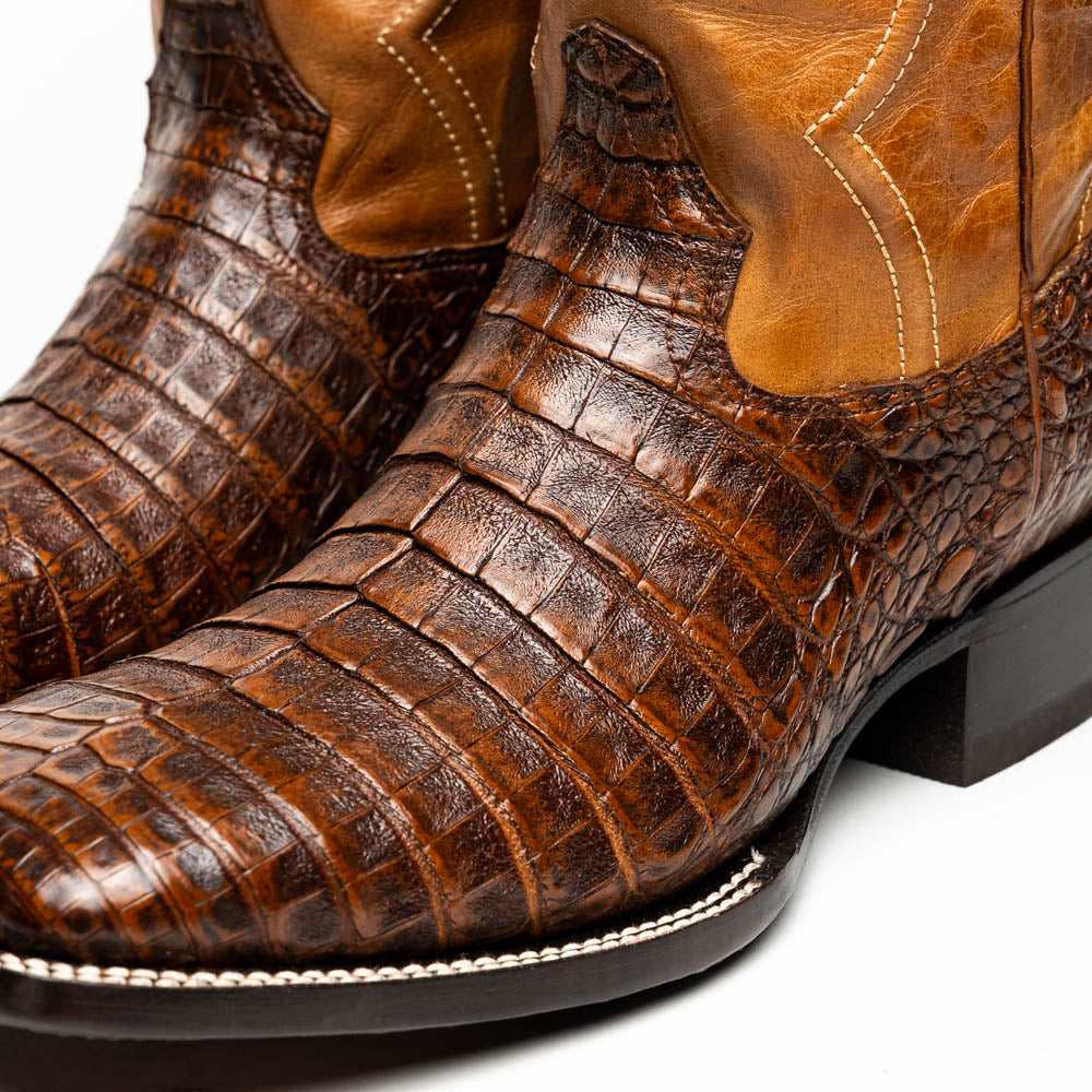 Marco Di Milano Tuscon Aged Maple Caiman Crocodile Square Toe Cowboy Boots