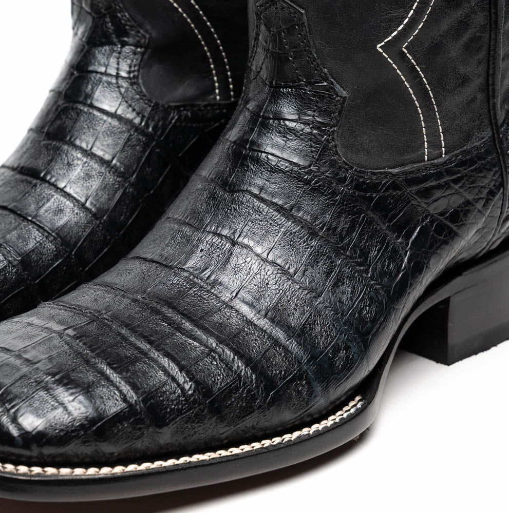 Marco Di Milano Tuscon Black Caiman Crocodile Square Toe Cowboy Boots