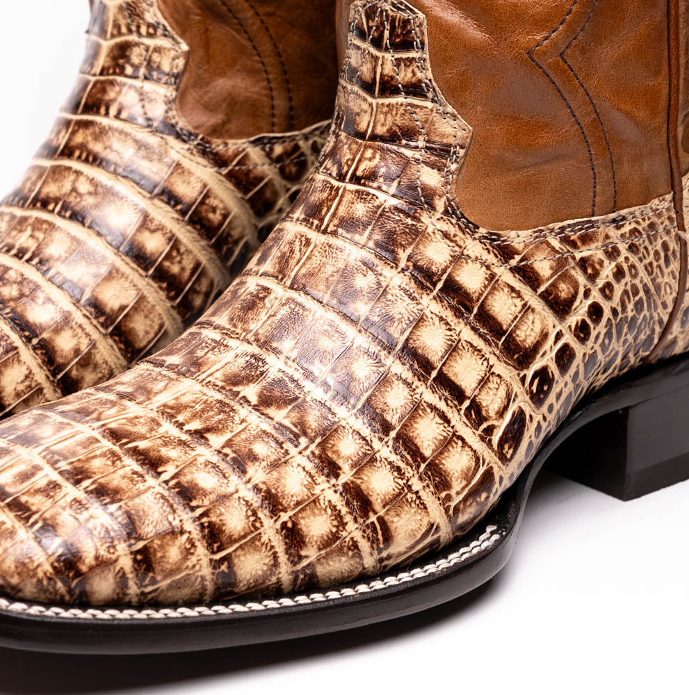 Marco Di Milano Tuscon Stone Orix Caiman Crocodile Square Toe Cowboy Boots