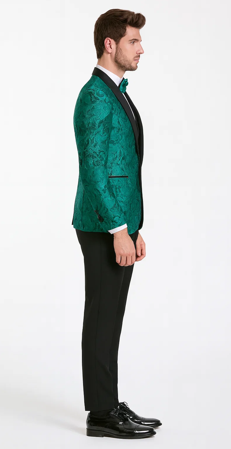 Turquoise Floral Tuxedo with Shawl Lapel – 4 Piece Set