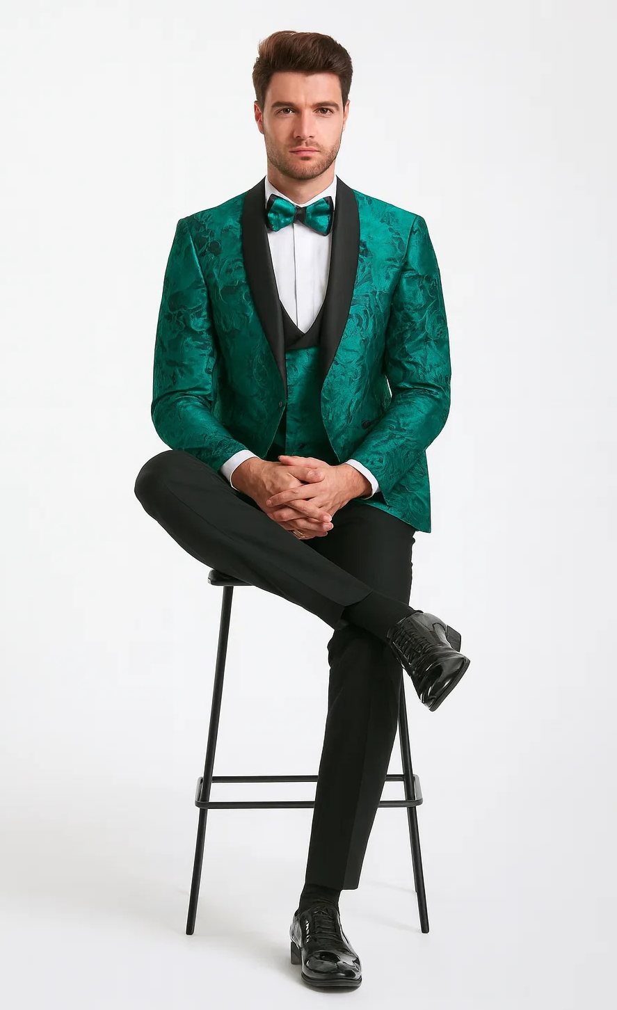 Turquoise Floral Tuxedo with Shawl Lapel – 4 Piece Set