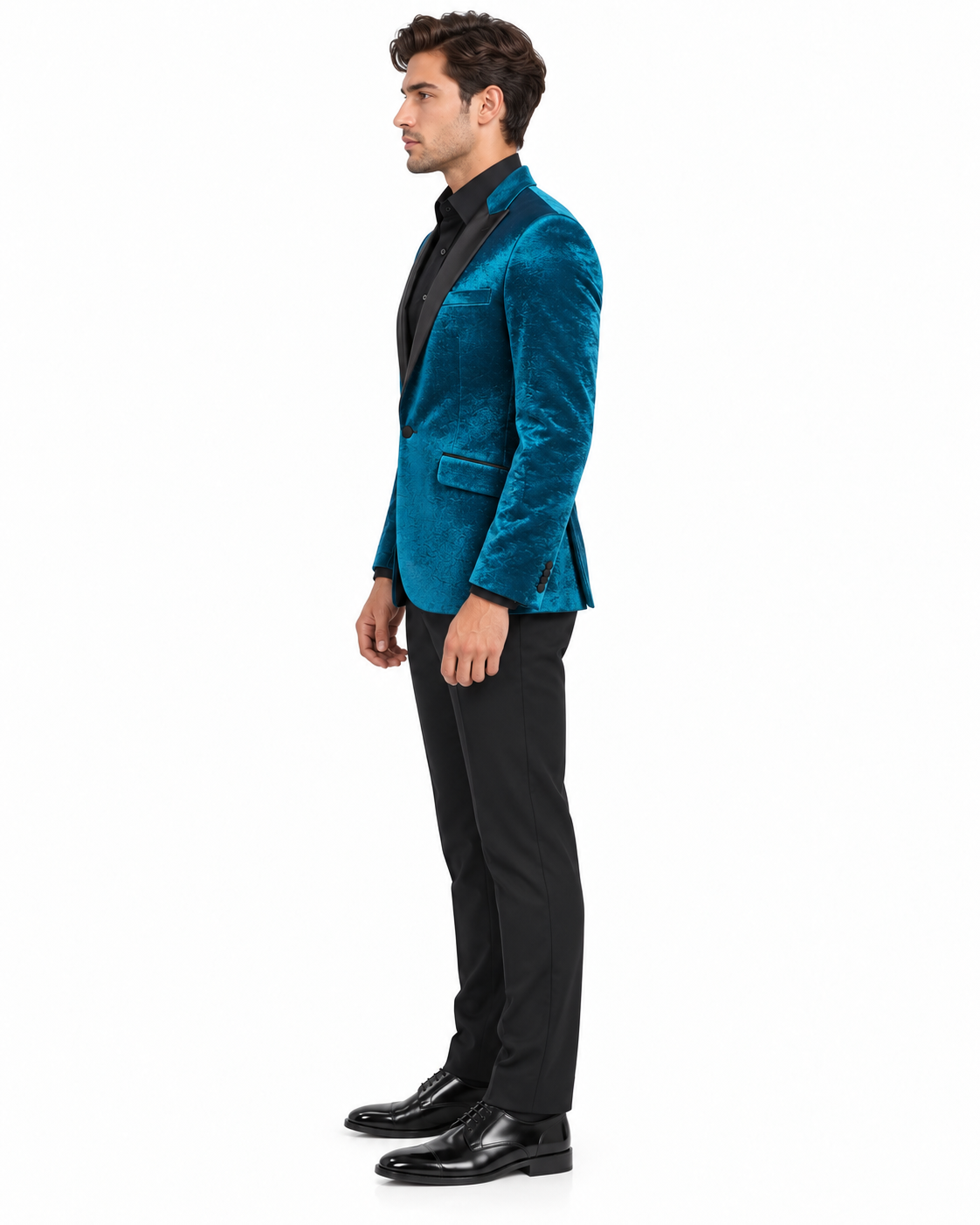 Turquoise Tuxedo Jacket Shiny Slim Fit With Peak Lapel - Blazer